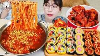 ASMR MUKBANG| 직접 만든 진짬뽕 양념치킨 김밥 먹방 & 레시피 FRIED CHICKEN AND FIRE NOODLES EATING