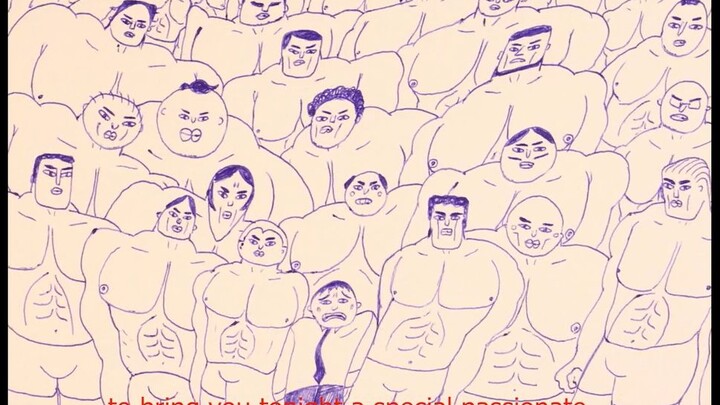 A little office worker steps into the elevator, confronted by a towering brute—outnumbered and outma