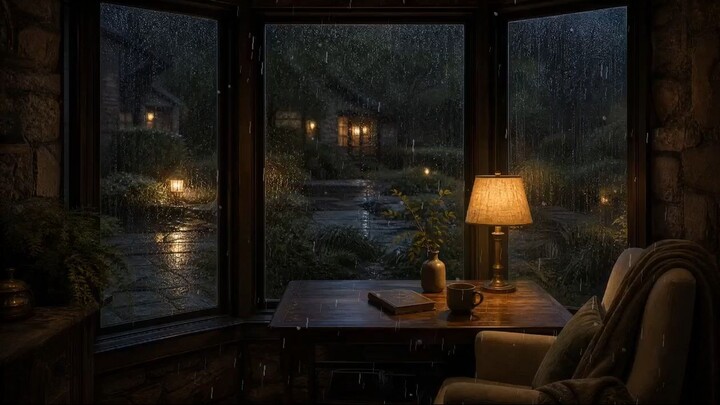 Rainy Moss Courtyard at Night — Piano for Deep Sleep | 4 Hours