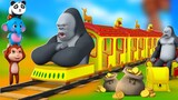 Funny Animals Gorilla Train in Zoo | Gorilla and Elephant Train Ride Jungle Animals 3D Cartoon Video