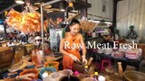 Fresh Raw Meat Salad Served By Beautiful Pattaya Boss Lady - Thai Street Food