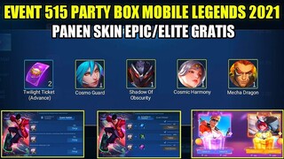 UPDATE EVENT 515 PARTY BOX MOBILE LEGENDS 2021!!! DRAW GRATIS DAPET SKIN EPIC/ELITE PERMANEN