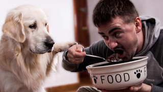 ฉันกินอาหารสุนัขหรือไม่ - สุนัขของฉันตอบสนองต่อวิธีที่ฉันกินอาหารของเขา!
