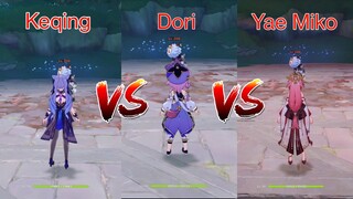 Dori vs Keqing vs Yae Miko!!! Who is best Electro + Dendro reaction User!! DMG COMPARISON
