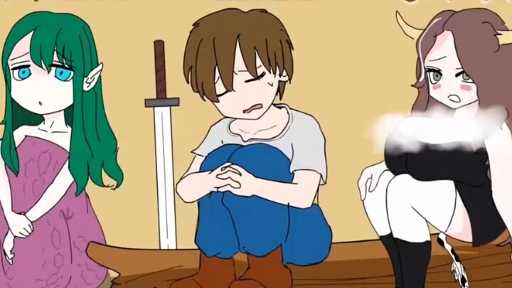 A young boy and two girls were stranded on a desert island~!