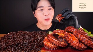 Mukbang mì tương đen và râu bạch tuộc phần 1 #anngon