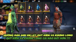 FREE FIRE| HƯỚNG DẪN LẤY ĐỒ QUỶ KIẾM VÀ KHỦNG LONG-TEST FULL QUỶ KIẾM VÀ KHỦNG LONG CÁI NÀO ĐẮT HƠN?