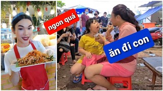 DIVA Cát Thy và Như Ý ăn gỏi đu đủ Ty Thy trong lúc bán bánh tráng trộn