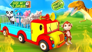 Funny Farm Animals go to Safari in Jungle - Monkey Gorilla Elephant 3D Animated Fun Videos in Forest