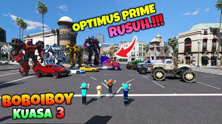 BOBOIBOY KUASA 3 UPIN DAN ANGGOTA TRANSFORMERS PERGI KE BENGKEL SAITAMA - GTA 5 MOD TRANSFORMER