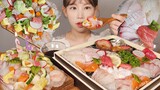 생일선물로 받은🎂 회 케이크와 모듬회🎉 Raw Seafood Cake happy birthday [eating show]mukbang korean food