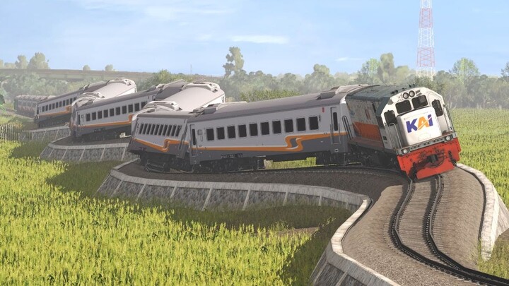 Long Train Passing Rails Wavy Meanders | Kereta Api Panjang Melewati Rel Bergelombang Liku-liku
