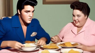 ELVIS AND GLADYS EATING BREAKFAST