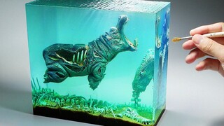 [Buatan Tangan] Pria besar itu membuat adegan tanah liat resin realistis dari "Zombie Hippo yang Men