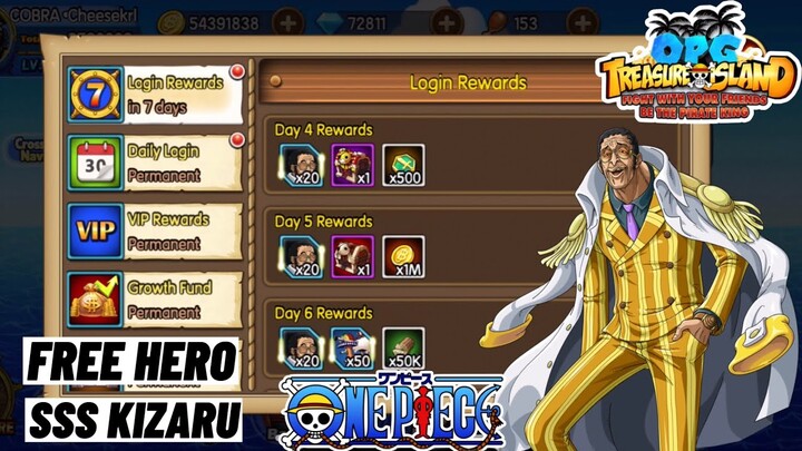FREE SSS Hero Admiral Kizaru Login Reward! OPG: Treasure Island Mobile