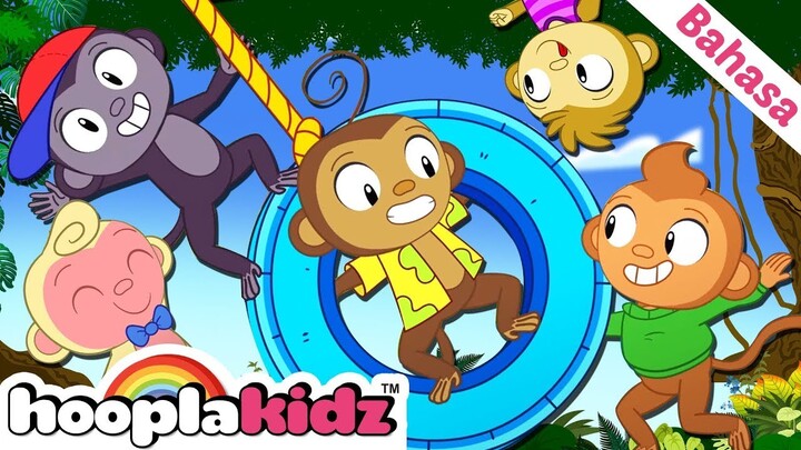 5 Monyet Kecil Lompat Di Kasur | Lagu Monyet | Lagu Anak Anak | HooplaKidz Bahasa Indonesia
