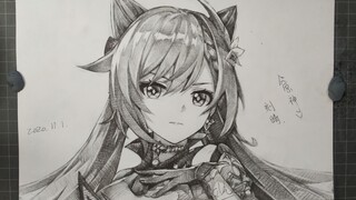 【手绘】450分钟画出刻晴！！！七星之玉衡.色气与美貌并存！剑出！影随（屁斜剑法）!！刻晴永远滴神！！《原神》