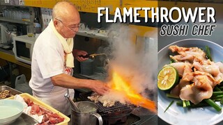 FLAMETHROWER Sushi Chef & "Wrapped Sushi" in Osaka Japan