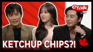 Park Seo-Jun, Park Bo-Young & Lee Byung-Hun taste Canadian snacks | Etalk