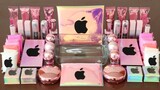 Mixing”Pink Hologram Apple” Eyeshadow and Makeup,parts Into Slime!Satisfying Slime Video!★ASMR★