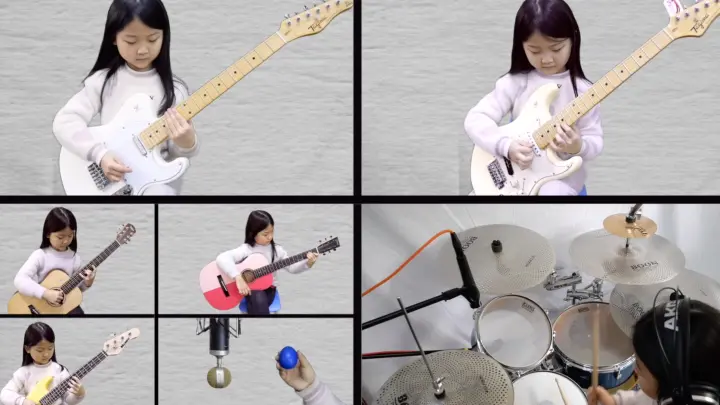 6-year-old Miumiu playing guitar solo!