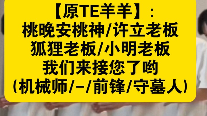 【原TE羊羊】桃晚安桃神/许立老板/狐狸老板/小明老板,我们来接您了哟(机械师/-/前锋/守墓人)