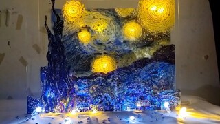 ผลงานความร่วมมือของกลุ่มน้องใหม่ Van Gogh starry sky diamond ภาพวาดสามมิติ (ปักด้วยมือมากกว่า 5,000 