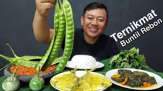 LALAP PETE MENTAH + GULAI IKAN ETEM + BUNTIL DAUN SINGKONG UDANG REBON PETE CINA + SAMBAL TERASI