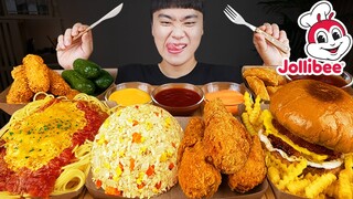 ASMR MUKBANG 직접 만든 치즈 햄버거 치즈스틱 불닭볶음면 치킨먹방! & 레시피 FIRE NOODLES AND JOLLIBEE BURGER EATING SOUND!