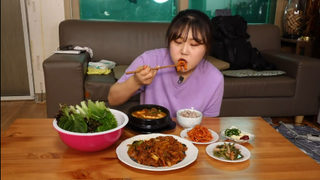 Mukbang thịt xào cay với canh tương đậu #mukbang #mukbangASMR