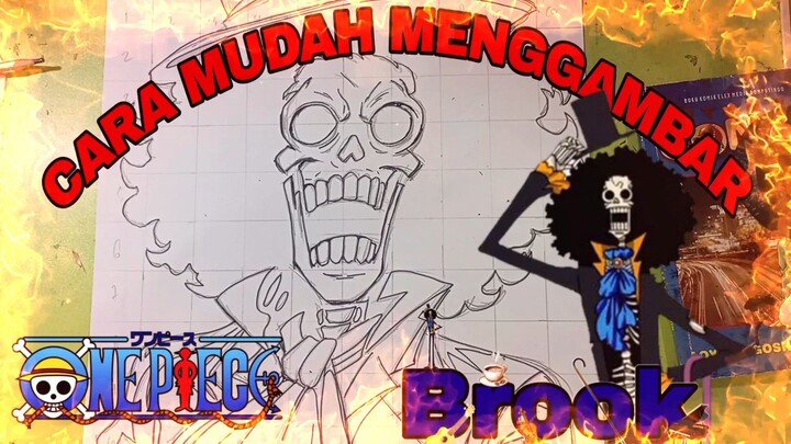 cara mudah menggambar anime one piece Brook