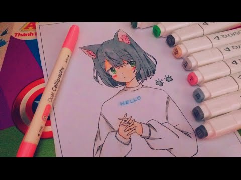 Vẽ anime girl tai mèo đơn giản dễ thương-how to draw anime girl cute simple  cat ears - Bilibili