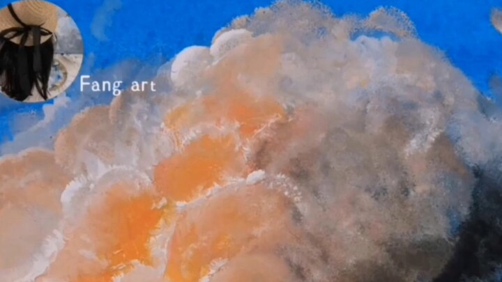 The temperament of the cloud [Zero basic tutorial of gouache painting] A luminous cloud with tempera