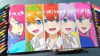 Drawing Gotoubun No Hanayome [ nakano miku, ichika, Nino, Yotsuba, Itsuki ] - menggambar