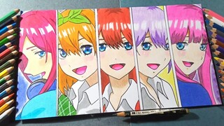 Drawing Gotoubun No Hanayome [ nakano miku, ichika, Nino, Yotsuba, Itsuki ] - menggambar