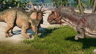 Sinoceratops, Styracosaurus & 2 Ceratosaurus Breakout & Fight! Jurassic World Evolution (4K 60FPS)