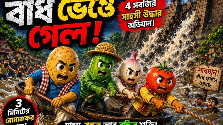 😱 বাঁধ ভেঙে গেল! | আলু, শসা, পেঁয়াজ ও টমেটোর সাহসী অভিযান 🌊🥔🥒🍅