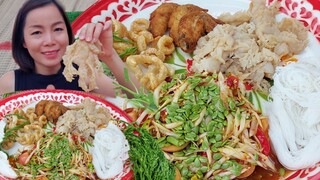 กินตำถาด เเมงกระพรุนตัวใหญ่ๆ แกล้ม้เค็ปหมู กรอบสนั่นทุ่ง30/4/65