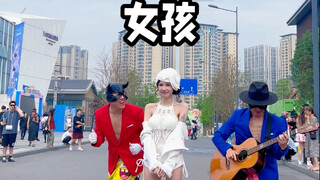 The young lady remained silent, just standing there admiring the two artists.