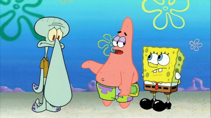 Patrick Star is such a troublemaker—he blew Squidward’s nose up to gigantic proportions, hahaha!