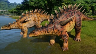 Jurassic World Evolution - 2 Huayangosaurus & 2 Allosaurus Breakout & Fight! (1080p 60FPS)