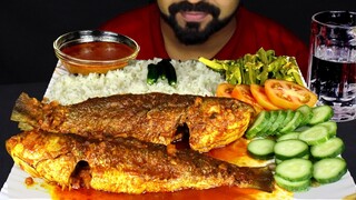 Eating 2 FULL ROHU FISH CURRY, Onion Leaf Fry, Tomato, Green Chili and Rice ASMR | #LiveToEATT