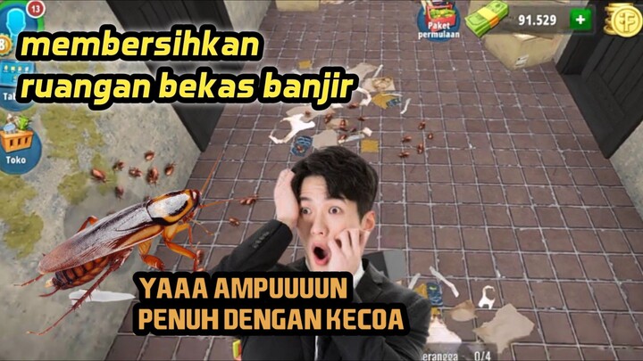 Membersihkan ruangan bekas banjir penuh dengan kecoa