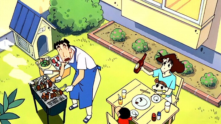 [Crayon Shin-chan] Barbecue and beer in the yard, Guangzhi spent money to build a wooden terrace for