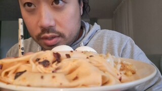 ASMR EATING SOUNDS_ CHEESY UDON NOODLES, BEAN CURD STICKS & BOILED EGGS