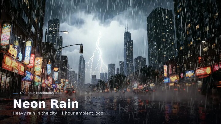 【ASMR】雨夜城市与雷声 🌧️⚡ Night City Rain & Thunder | 助眠白噪音 (1 Hour)