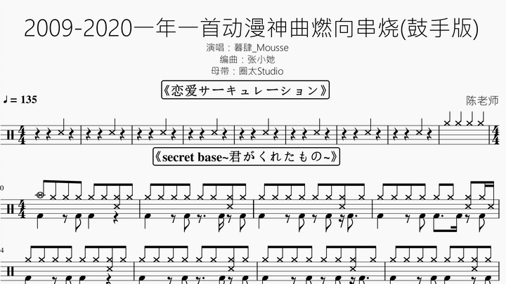 2009-2020一年一首动漫神曲燃向串烧【鼓手版】动态鼓谱