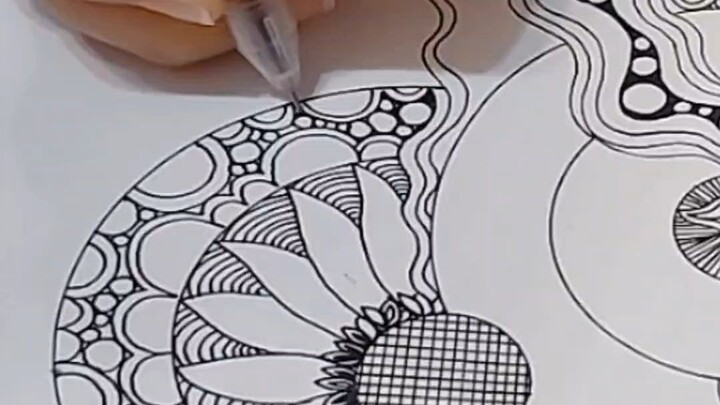 Zentangle -  Floral pattern 花图禅绕图#zentangle #learntodraw #creativehealing #禅绕画 #疗愈绘画 #初学缠绕图