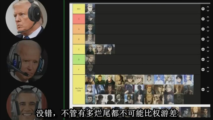 [中字]美国总统对进击的巨人的角色排名