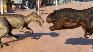 Jurassic World Evolution - 2 T-Rex & 2 Allosaurus Breakout & Fight! (1080p 60FPS)